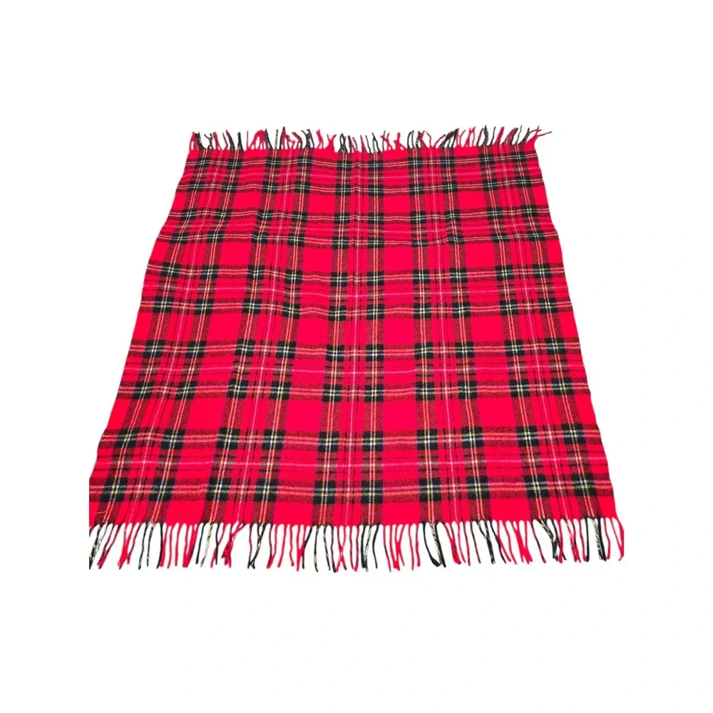 Vintage Troy Leisure Blanket Red Plaid Tartan Fringe Throw Made in USA 51x60